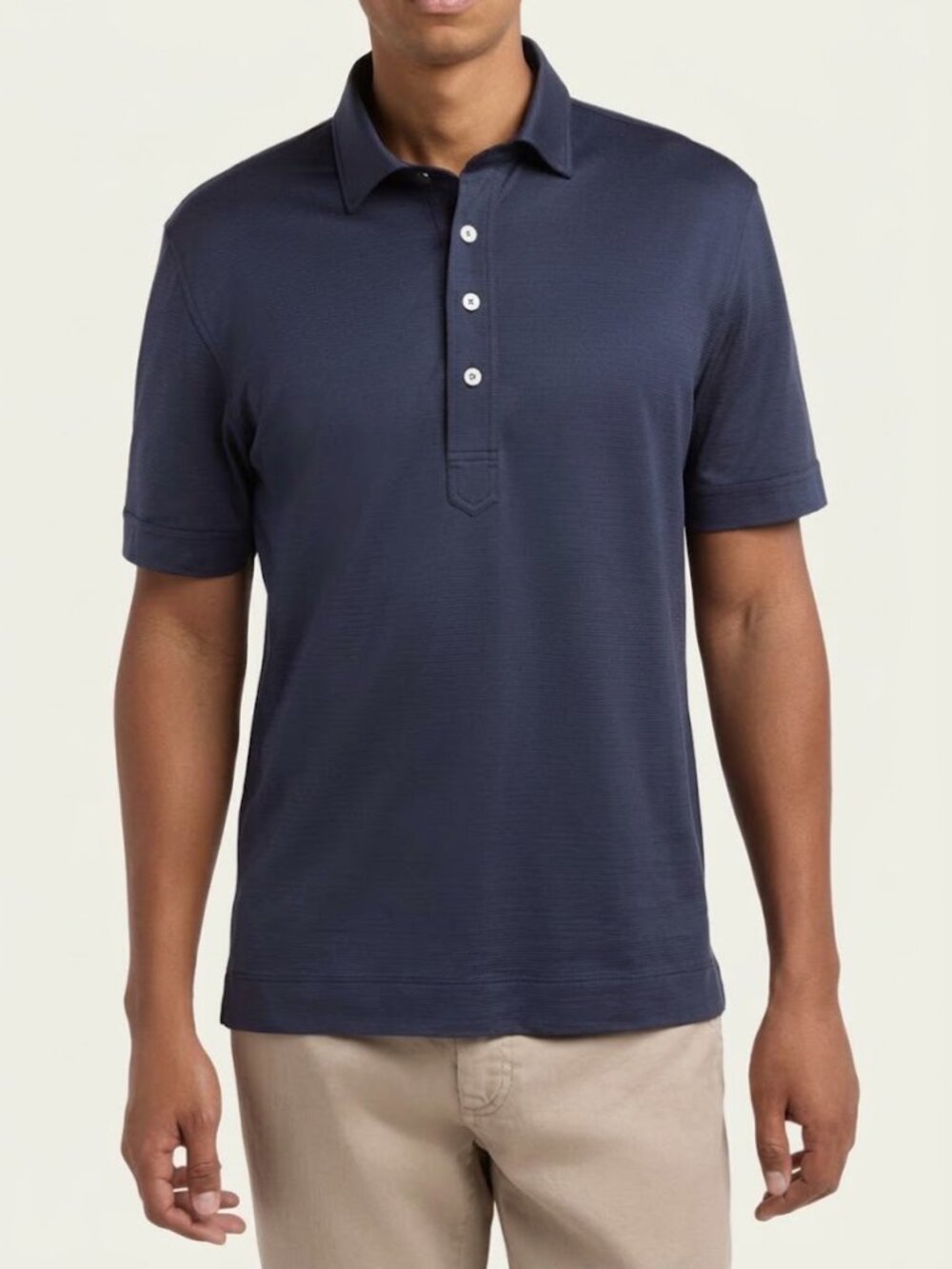 ZEGNA Men's Leggerissimo Silk & Cotton Polo Shirt Navy Blue Size Medium